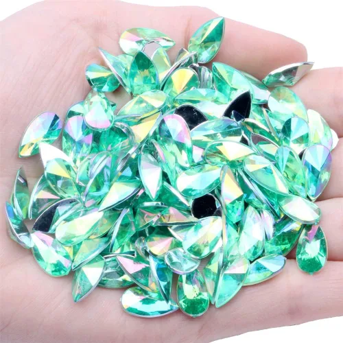 200 diamantes de imitación de gota de agua, diamantes de imitación de resina con parte trasera plana para manualidades, ropa, decoración de Verde AB