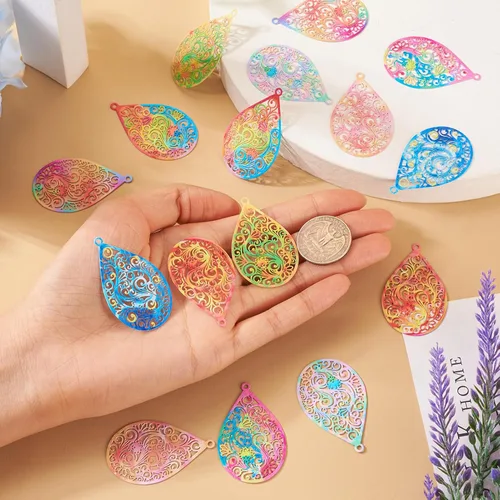 Miniatura 181 de FASHEWELRY 16 dijes de plumas de arco iris de acero inoxidable con alas de filigrana, adornos de metal de 4 colores para hacer joyas, pulseras