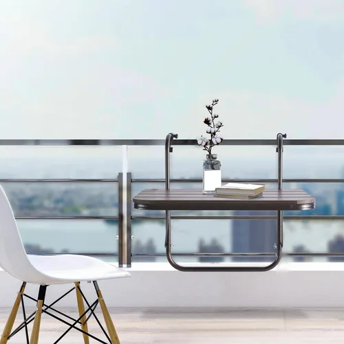 Miniatura 5 de Balcón Barandilla Mesa Colgante Al Aire Libre Plegable Marrón Aluminio Metal Mesa Lateral Ajustable 23.6"L x 15.7"W