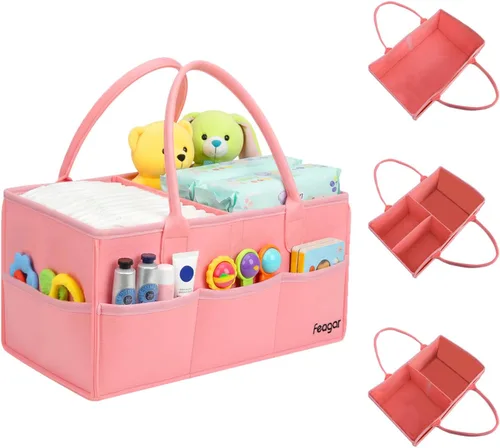 Miniatura 11 de Feagar Organizador de pañales para bebé, 15 pulgadas grande con 8 bolsillos y 2 divisores, cesta de almacenamiento portátil para guardería