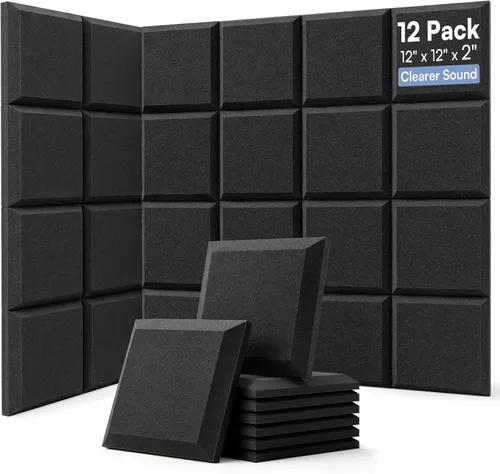 Miniatura 18 de GUERRI Paneles de espuma a prueba de sonido para paredes, paquete de 48 paneles de espuma acústica con autoadhesivos de 12 x 12 x 1 pulgada, paneles