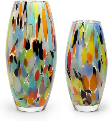 Miniatura 7 de Ca D Oro - Jarrón de cristal de confeti azul soplado a mano estilo Murano para flores y decoración - Modelo Oliva G