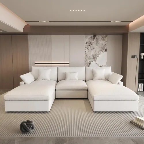 Miniatura 33 de WJShome Sofá Seccional Cloud Couch de 83 pulgadas para sala de estar, sofá seccional modular relleno de plumón, sofás en forma de L con otomana