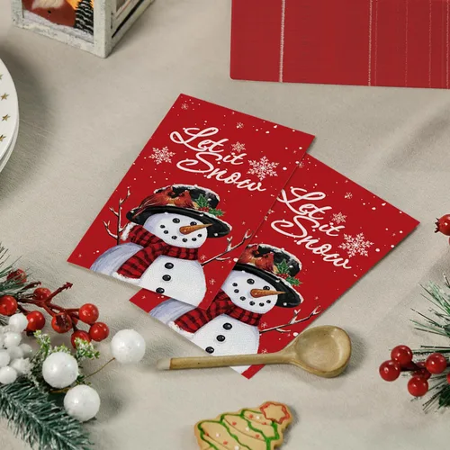 Miniatura 3 de Horaldaily 100 servilletas decorativas de papel desechables de Navidad, muñeco de nieve rojo para fiesta, almuerzo, cena, cocina, baño, Navidad