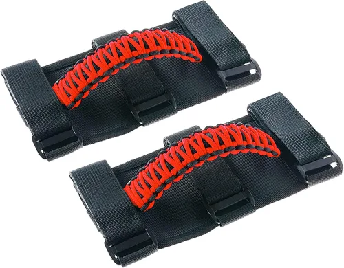 Savadicar 2 asas de agarre de barra enrollable para Jeep Wrangler YJ TJ JK JKU JL JLU & Gladiator JT 1987-2023, accesorios interiores, negro y rojo