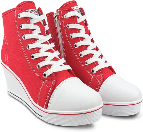 Miniatura 2 de Hurriman Wedge Sneakers for Women, High Heel Platform High Top Canvas Shoes Lace up Zipper Fashion Sneakers, Tenis Zapatos de Cuña Plataforma Tacón