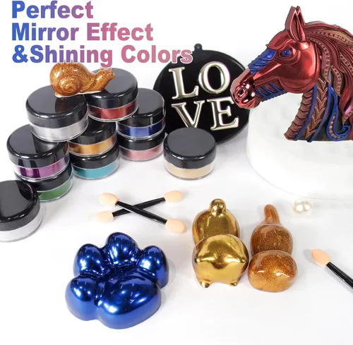 Miniatura 2 de Matio Polvo cromado, 10 colores metálicos efecto espejo cromado polvo de mica para uñas, pigmento holográfico, polvo de pigmento metálico