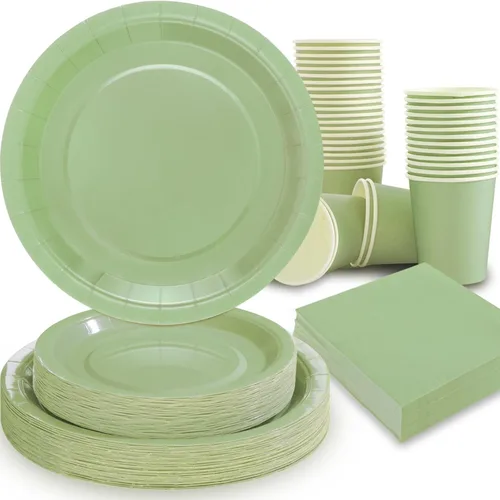 Miniatura 12 de Juego de 350 platos de papel floral, platos desechables con borde dorado para 50 invitados, suministros de fiesta para adultos, jardín, fiesta