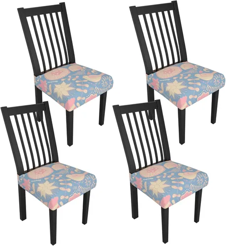 Miniatura 73 de Juego de 4 fundas elásticas para sillas de comedor, fundas para sillas de comedor con estampado floral, fundas para asientos de sillas con estampado