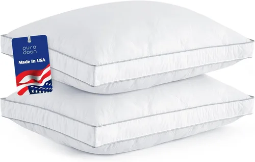 Miniatura 10 de puredown® Juego de 2 almohadas de plumas de ganso fabricadas en Estados Unidos, tamaño estándar, funda 100% algodón, almohadas de plumas para dormir