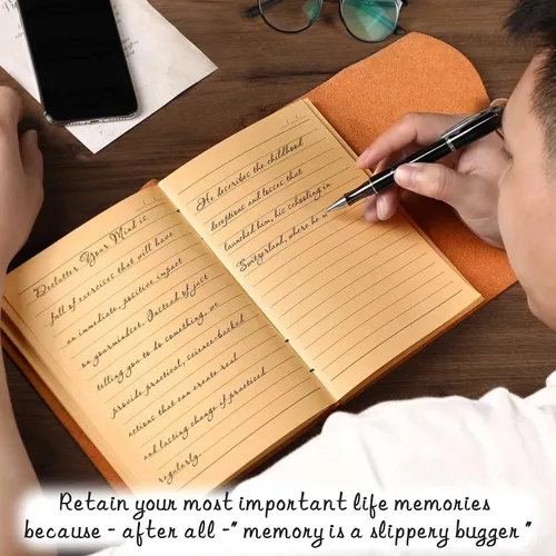 Miniatura 6 de Diario encuadernado en cuero para hombres y mujeres, cuaderno de escritura grande rústico vintage hecho a mano con 240 páginas forradas de papel