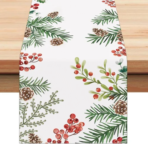 Miniatura 7 de Bonhause Camino de mesa cardenal rojo navideño de 13 x 72 pulgadas, pájaro en rama de pino estacional, invierno, vacaciones, cocina, comedor