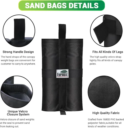 Miniatura 7 de Eurmax USA Bolsas de Peso para Toldo Emergente Refugio Exterior, Cenador Refugio Instantáneo Pesos para Patas de Toldo, Bolsas de Arena, Juego de 4