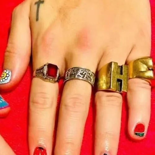 Miniatura 5 de Juego de anillos con inicial H S y letra HS para mujeres y hombres Cobre