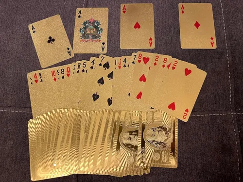 Miniatura 3 de Cartas de póquer de lujo de lámina de oro de 24 quilates con caja de madera, tarjetas impermeables para fiesta, camping, regalo de cumpleaños y Caja