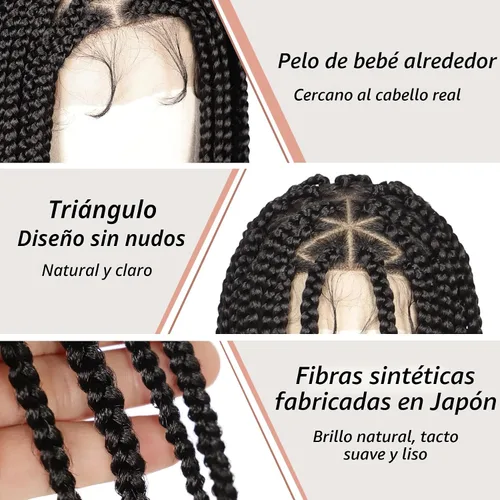 Miniatura 4 de Lexqui Pelucas Trenzadas sin Nudos de 36'' para Mujeres Pelucas de Encaje Trenzadas Peluca Trenzada de Encaje Completo Peluca Trenzada Sintética