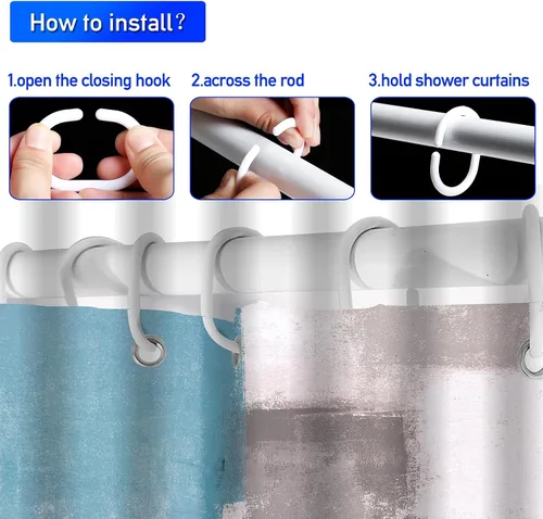 Miniatura 4 de Lnond Juego de 4 cortinas de ducha para baño con alfombras, azul cielo y gris blanco pintura abstracta juegos de baño con cortina de ducha