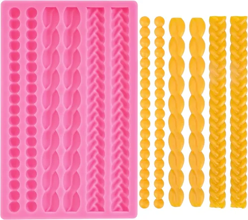 Miniatura 9 de Beasea Molde de Silicona para Fondant, 2 piezas Molde de Borde Silicona Cuerda de Perlas Punta de Crema DIY para Decoración de Pastel de Cumpleaños