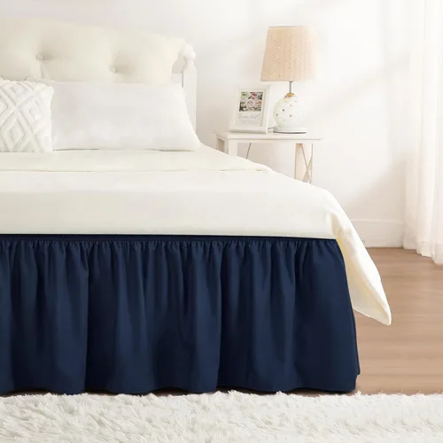 Miniatura 68 de Falda de cama RIMELA envoltura volante elástica que protege contra el polvo con color sólido, resistente a las arrugas y a la decoloración con Blanco