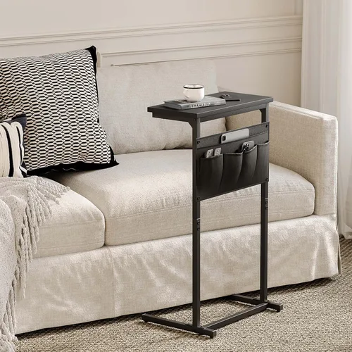 Miniatura 7 de Mesa auxiliar en forma de C, mesa lateral para sofá, bandeja pequeña para TV, mesa de sofá con bolsa de almacenamiento para espacios pequeños, sala