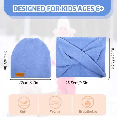 Miniatura 3 de Conjunto de 2 piezas de gorro y bufanda de invierno para niños y niñas, gorro con forro de satén para bebé