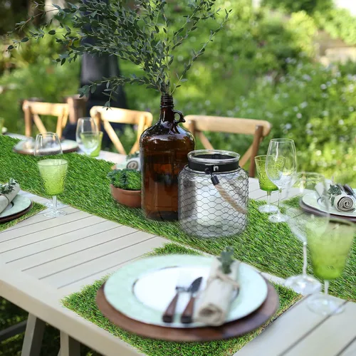 Miniatura 3 de GLOBREEN Manteles individuales de mesa de césped artificial para decoración de fiesta de golf de Pascua, manteles de mesa de césped artificial verde