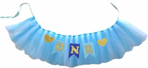 Miniatura 2 de Decoración de tutú azul para el primer cumpleaños de niño y un banderín para silla alta