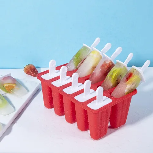 Miniatura 4 de Moldes de paletas de silicona, 10 moldes para paletas de hielo, sin BPA, fácil liberación (10 cavidades, rojo)