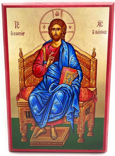 Miniatura 4 de Icono cristiano ortodoxo griego de madera Jesucristo el Salvador del mundo (4 "x 5")