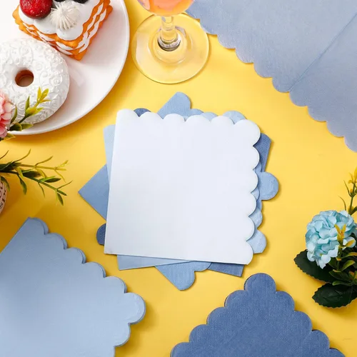 Miniatura 3 de Zhanmai 100 paquetes de servilletas de cóctel 5 x 5 pulgadas, servilletas con bordes festoneados, papel de color degradado para bebidas con bordes