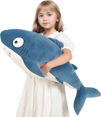 Peluche de tiburones gigantes azules de 32 pulgadas, animales de peluche de tiburón ballena grande, almohada corporal blanda de pez marino grande