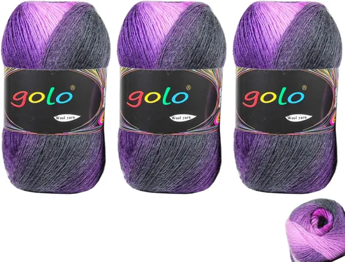 Miniatura 22 de Hilo de lana golo para tejer 200 yardas, hilo Cachemire multicolor arcoíris