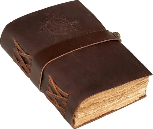 Miniatura 7 de cuero Diario de cuero vintage con brújula – Diario antiguo hecho a mano con cerradura de cuero encuadernado con papel de borde de cubierta