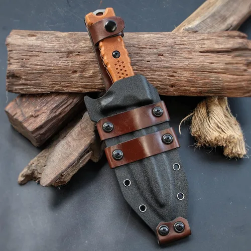 Miniatura 8 de Hippo Sleipner - Cuchillo fijo de acero de espiga completa de 11 pulgadas, mango de lino con funda Kydex (negro + negro)
