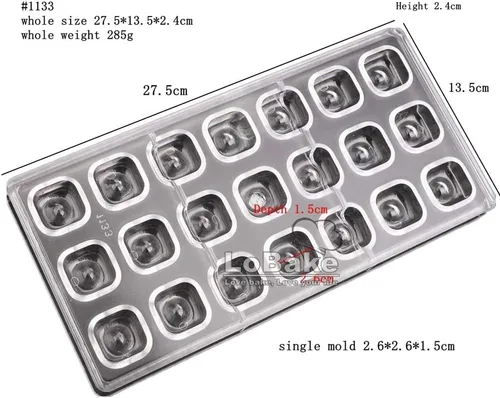 Miniatura 2 de 21 cavidades cóncavas forma de cubo cuadrado policarbonato PC molde de chocolate molde de cubitos de hielo chocolate dulces hacer moldes
