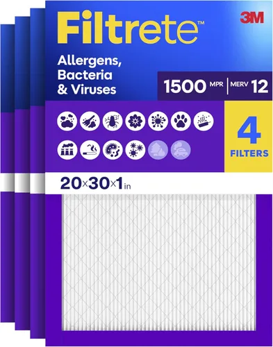 Filtrete 20x30x1 Filtro de aire para caldera/aire acondicionado, MERV 12, MPR 1500, CERTIFICADO apto para asma y alergias, filtro de limpieza de