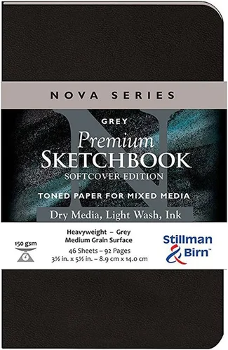 Stillman & Birn Nova Series - Cuaderno de bocetos de tapa blanda gris, 3.5 x 5.5 pulgadas, 150 GSM (pesado), papel gris, superficie de grano medio