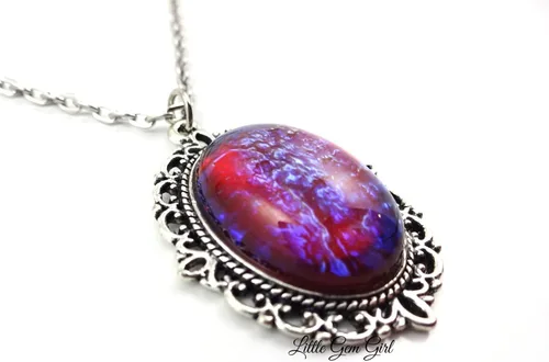 Miniatura 4 de Collar con colgante de amuleto de cristal checo de ópalo mexicano sintético, aliento de dragón, plata, cobre o bronce, piedra de 0.709x0.984 in