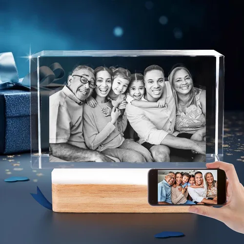 Miniatura 2 de Foto de cristal 3D, regalos personalizados, marco de fotos 3D personalizado, rectangular, regalos para parejas, regalos familiares, regalos