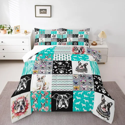 Miniatura 13 de Erosebridal Lindo juego de edredón de perro Corgi para niños y niñas, juego de ropa de cama romántico de flores rosas tamaño individual, edredón