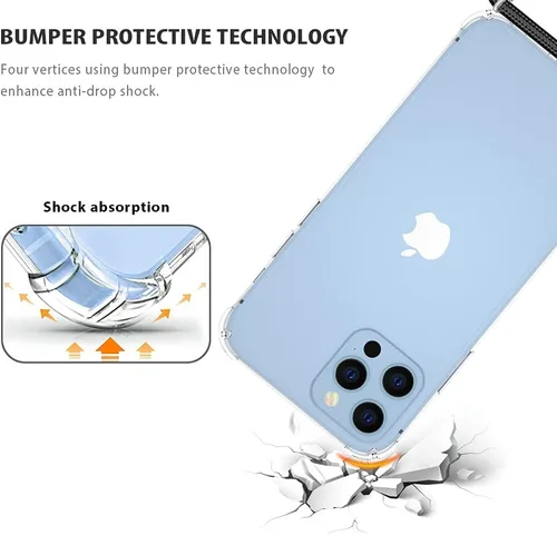 Miniatura 5 de Funda Transparente para iPhone 13 Pro Max con Cordón Ajustable para Hombro y Cuello Correa Cruzada Funda de Teléfono para Mujeres y Niñas Protector