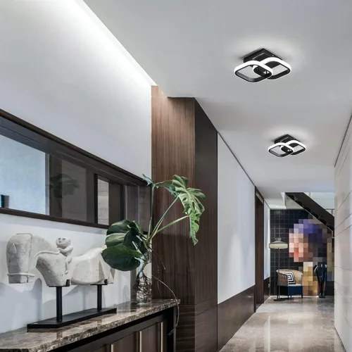 Miniatura 6 de Lámpara de techo LED moderna, 9 pulgadas, cuadrada, 6500 K, blanco frío, negro, mini lámpara de techo para pasillo, dormitorio, cocina, balcón