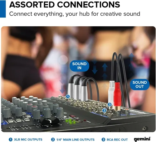 Miniatura 4 de Gemini - Mezclador de audio Bluetooth de 12 canales con multi-FX, reproducción USB, ecualizador y alimentación fantasma, mezclador compacto