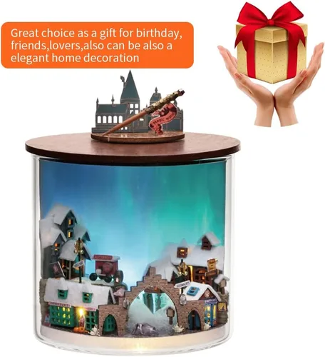 Miniatura 6 de Kit de casa de muñecas en miniatura y muebles, modelo de casa de muñecas de madera en 3D con cubierta a prueba de polvo y LED, idea creativa