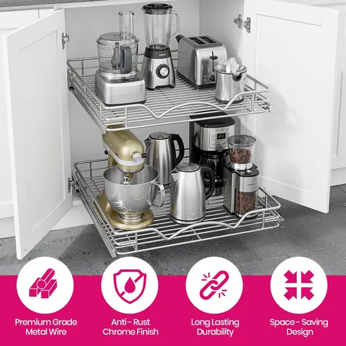 Miniatura 4 de HOLDN' STORAGE Organizador de gabinete extraíble de dos niveles, cajones deslizantes individuales, metal resistente con garantía limitada de por