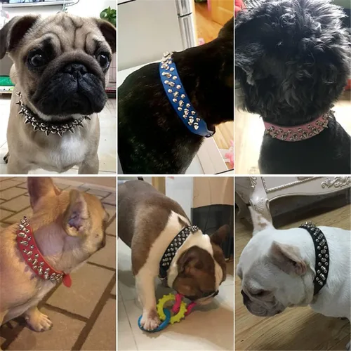 Miniatura 2 de Collar de perro con púas para perros grandes, a prueba de mordidas, collar de púas para perros y gatos, de cuero PU con tachuelas y remaches