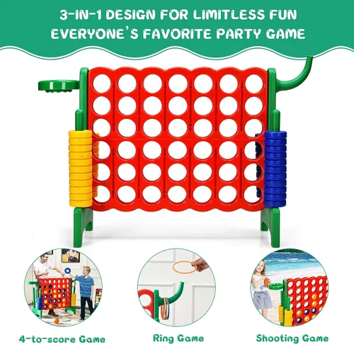 Miniatura 3 de GLACER Giant 4-in-A-Row, Jumbo 4-to-Score Giant Game Set, Outdoor Connect-All-4 Game Set w/Basketball Hoop, Ring Toss, Quick-Release Slider, 42 Verde