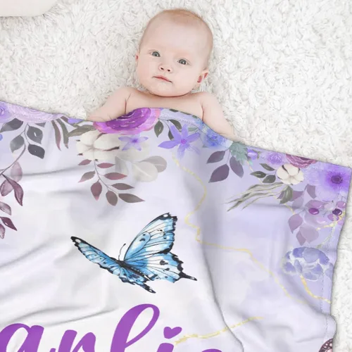 Miniatura 2 de Manta personalizada de franela de vellón de mariposa para bebé, manta de regalo personalizada con nombre, manta ligera y suave, bonita manta