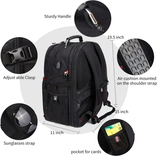 Miniatura 4 de SHRRADOO Mochila de viaje extra grande para laptop de 50L con puerto de carga USB, mochila de universidad y escuela secundaria aprobada por