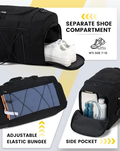 Miniatura 4 de Vorspack Bolsa de gimnasio para hombres 21 pulgadas bolsa de viaje bolsa de lona para gimnasio, deportes, viajes, fin de semana, natación durante